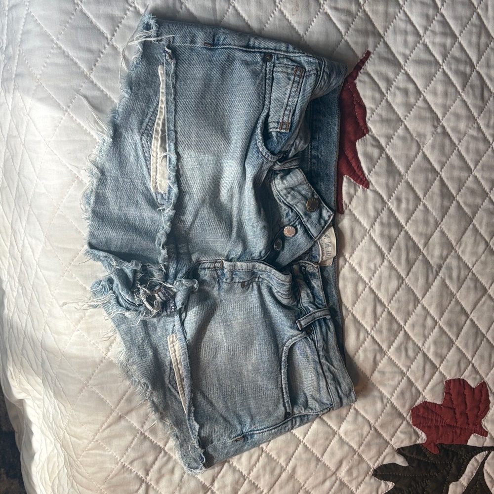 Free People Light Blue Distressed Jean Shorts